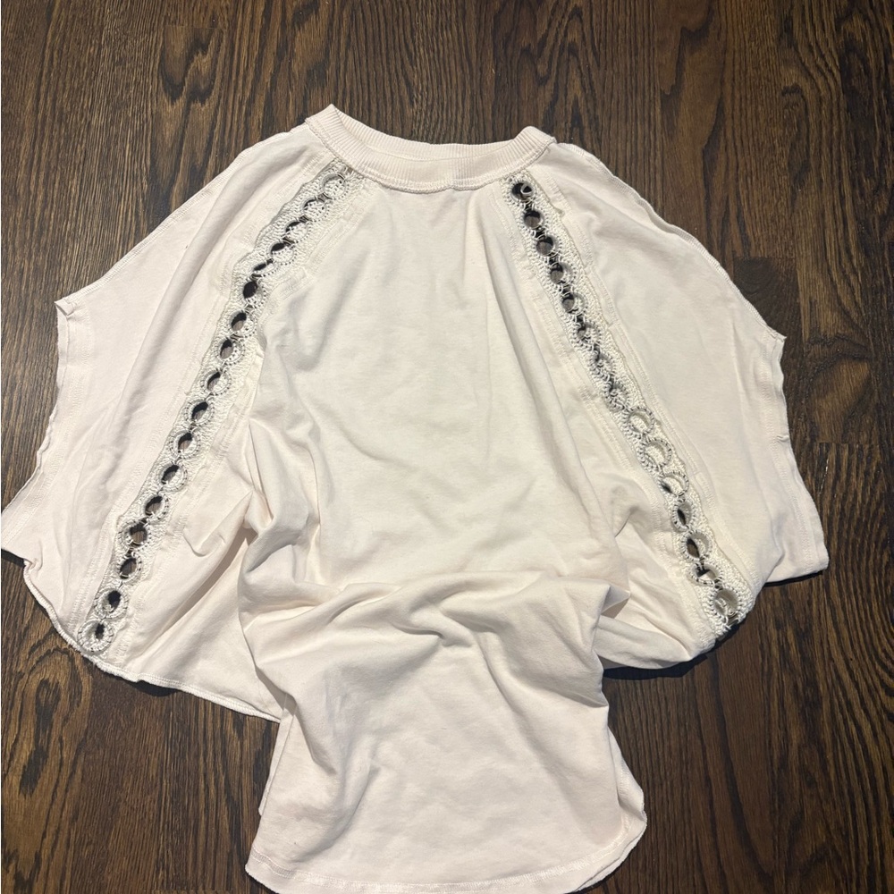 Free People Cream Short Sleeve Top with Metal Detailing